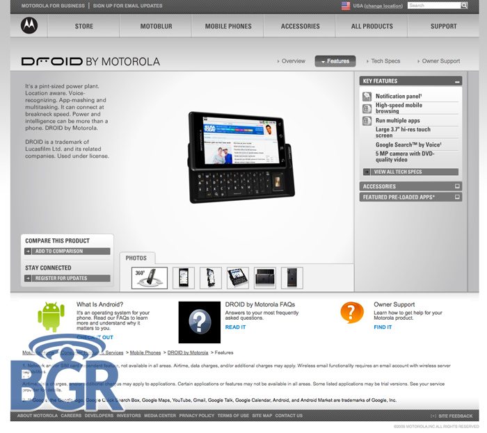 Motorola Droid, terminale con Google Adroid big droidsite1 - Motorola Droid, terminale con Google Adroid